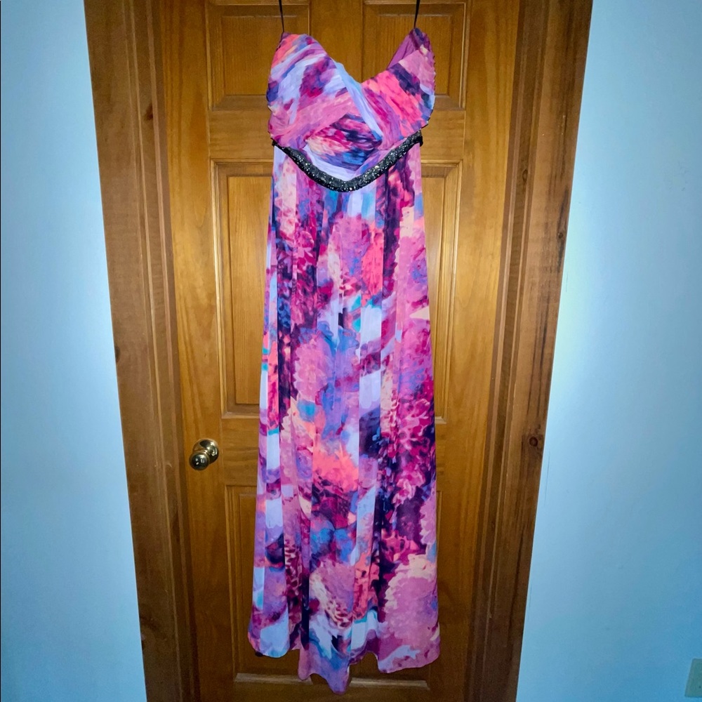 Calvin Klein Purple/Pink Watercolor Maxi Prom Dress - Size 4
